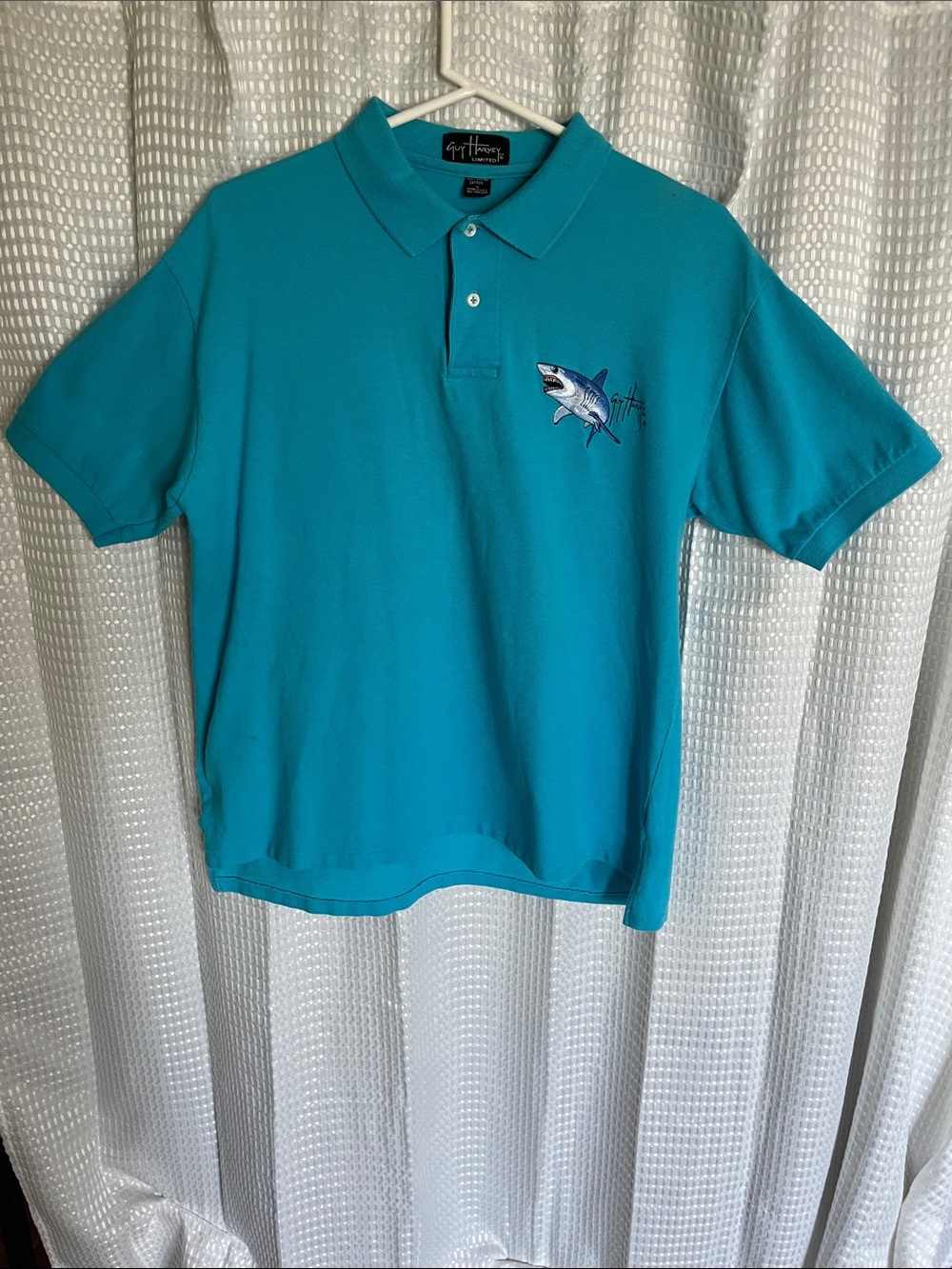Guy Harvey Limited Shark Embroidered Polo Shirt USA Cotton Aqua Men's Large